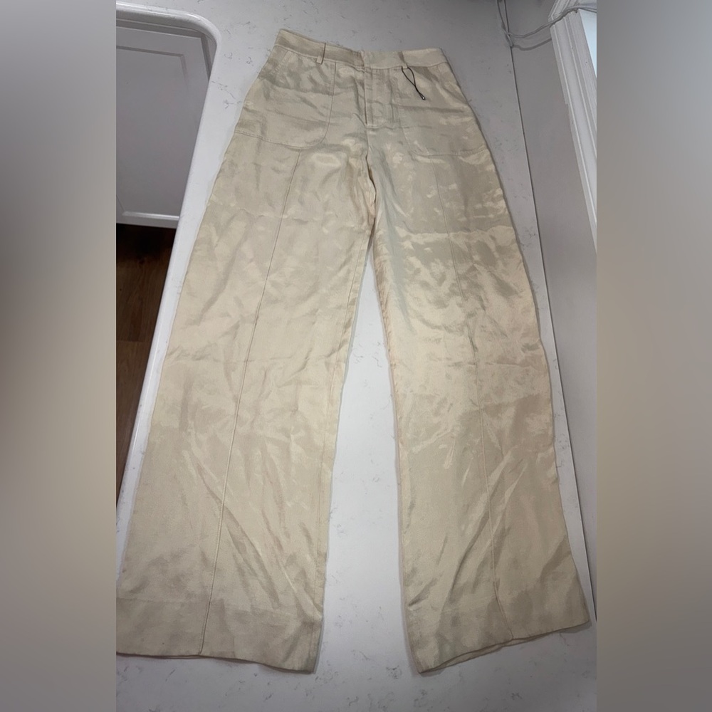 Zara 100% Lyocell Cream Wide-Leg Pants - Picture 5 of 13